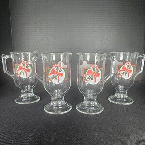Home Interiors And Gifts Clear Glass Candy Cane Christmas Footed Mug Set Of 4
